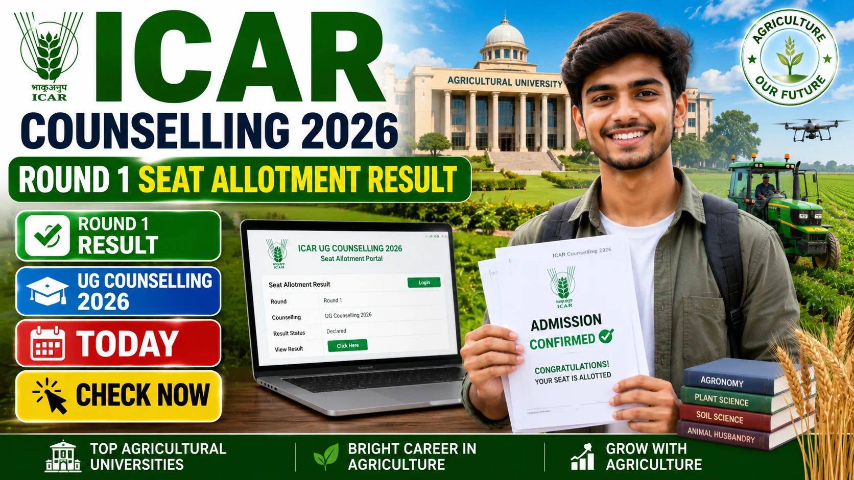 ICAR Counselling 2026 Round 1 Seat Allotment Result