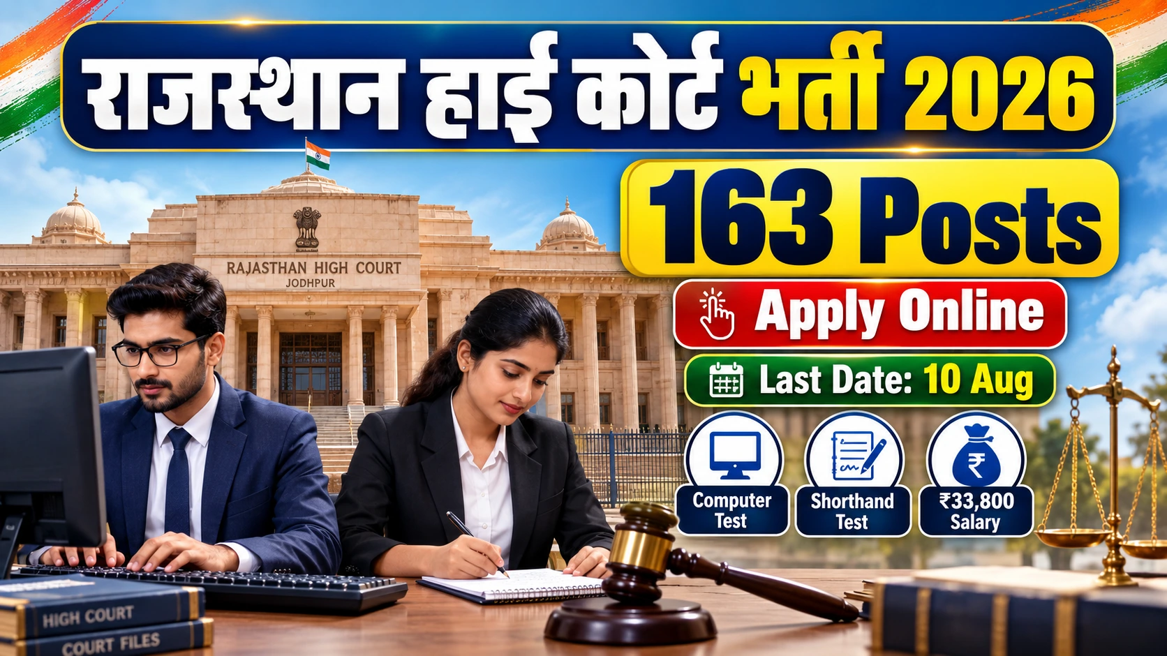 Rajasthan High Court Stenographer Recruitment 2026 163 Vacancies Announced, Apply Online