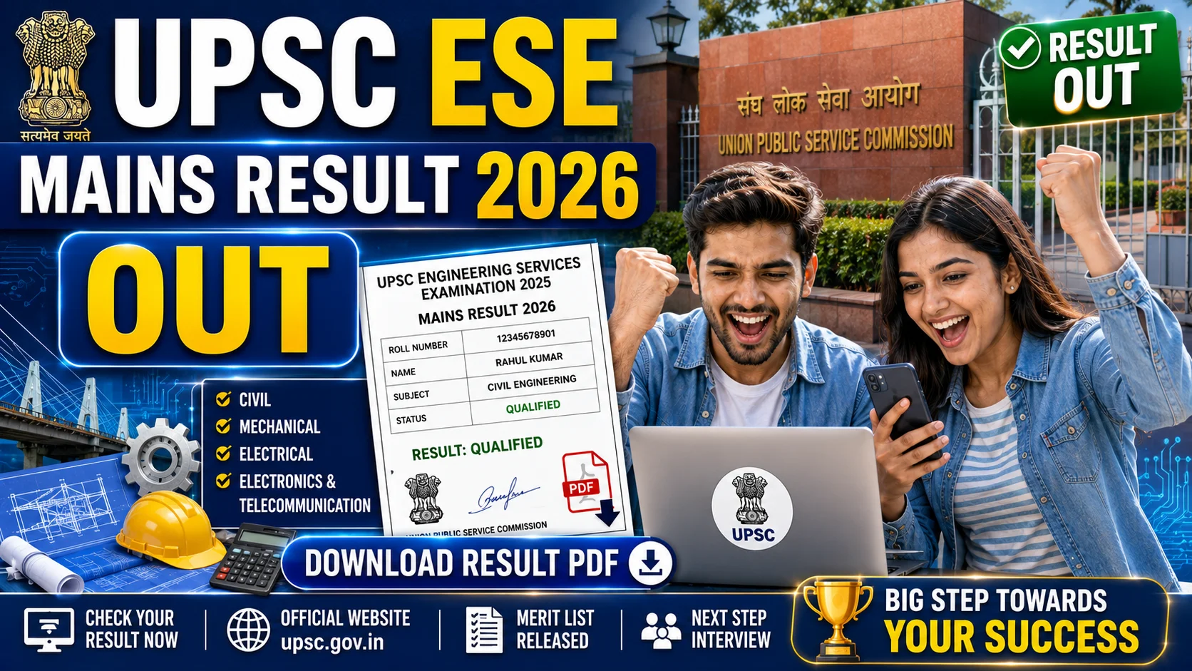 UPSC Engineering Services Mains Result 2026